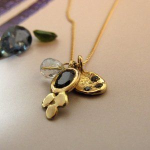 14K yellow Gold gemstone Pendant Necklace | Tourmaline Sapphire Aquamarine